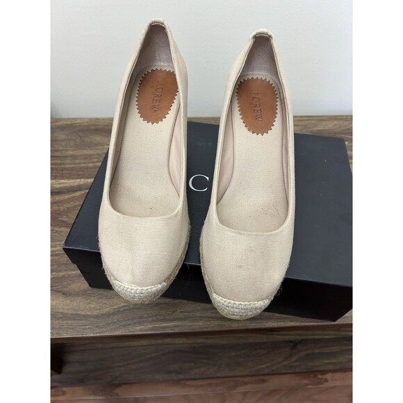 J Crew Espadrille Wedges Womens 8 Natural Beige Heels Canvas Sandals Shoes - Picture 4 of 6